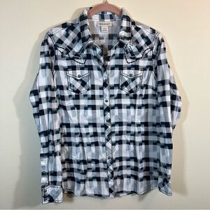 ✨ Ariat Women’s White Blue Plaid Snap Long Sleeve Shirt Medium